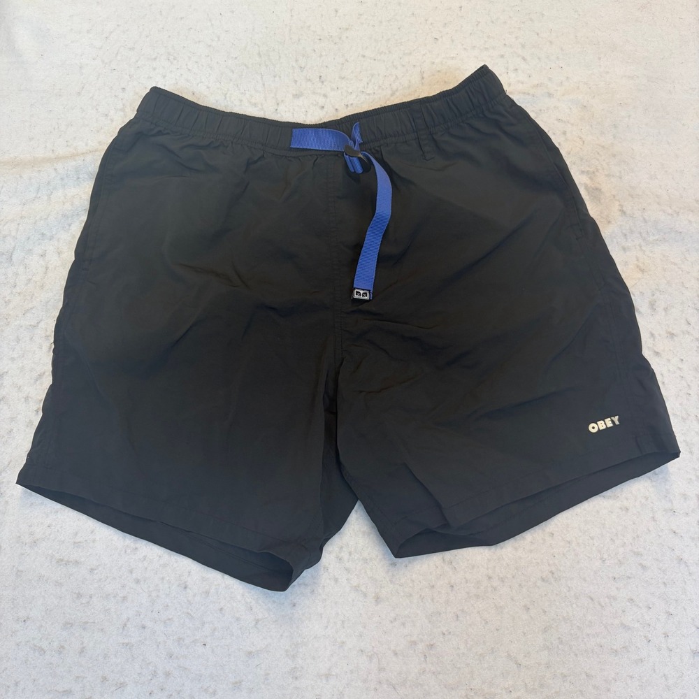 Obey Easy Shorts Mens Medium Black Nylon Belted Casual Streetwear